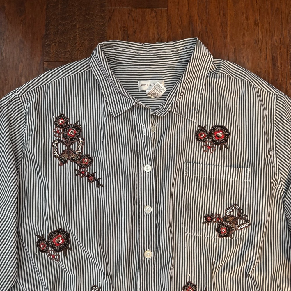 Draper’s & Damon’s Embellished Butterfly Stripe Shirt Blue White | Size 3X - Picture 6 of 9